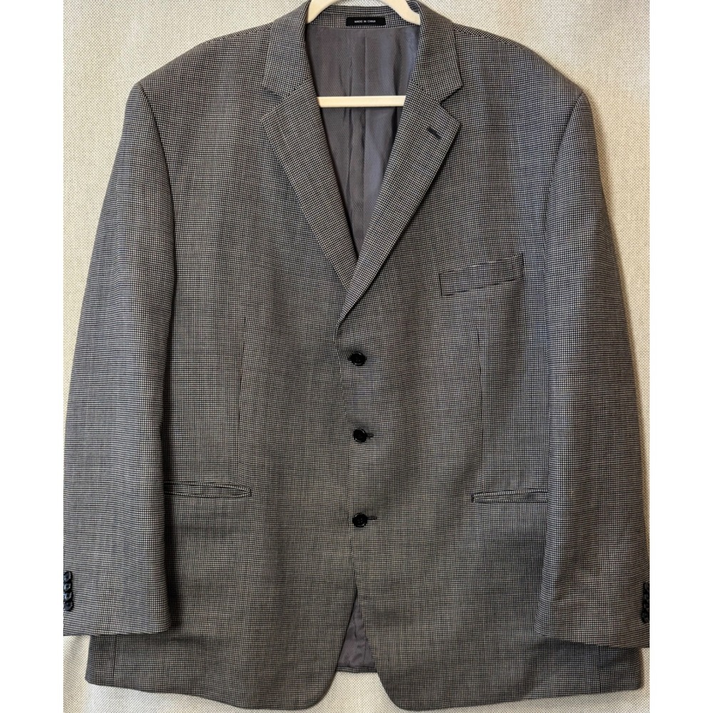 Michael Michael Kors 52R Sport Coat Silk Wool Blazer Black White Check 3 Button